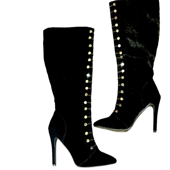 JustFab Black Velvet high heel boots - Picture 5 of 10